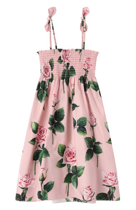 Детское хлопковый сарафан DOLCE & GABBANA светло-розового цвета, арт. L54DE0/HS5S7/2-6 | Фото 2 (Драгоценные камни: Проставлено; Рукава: Короткие; Материал сплава: Проставлено)
