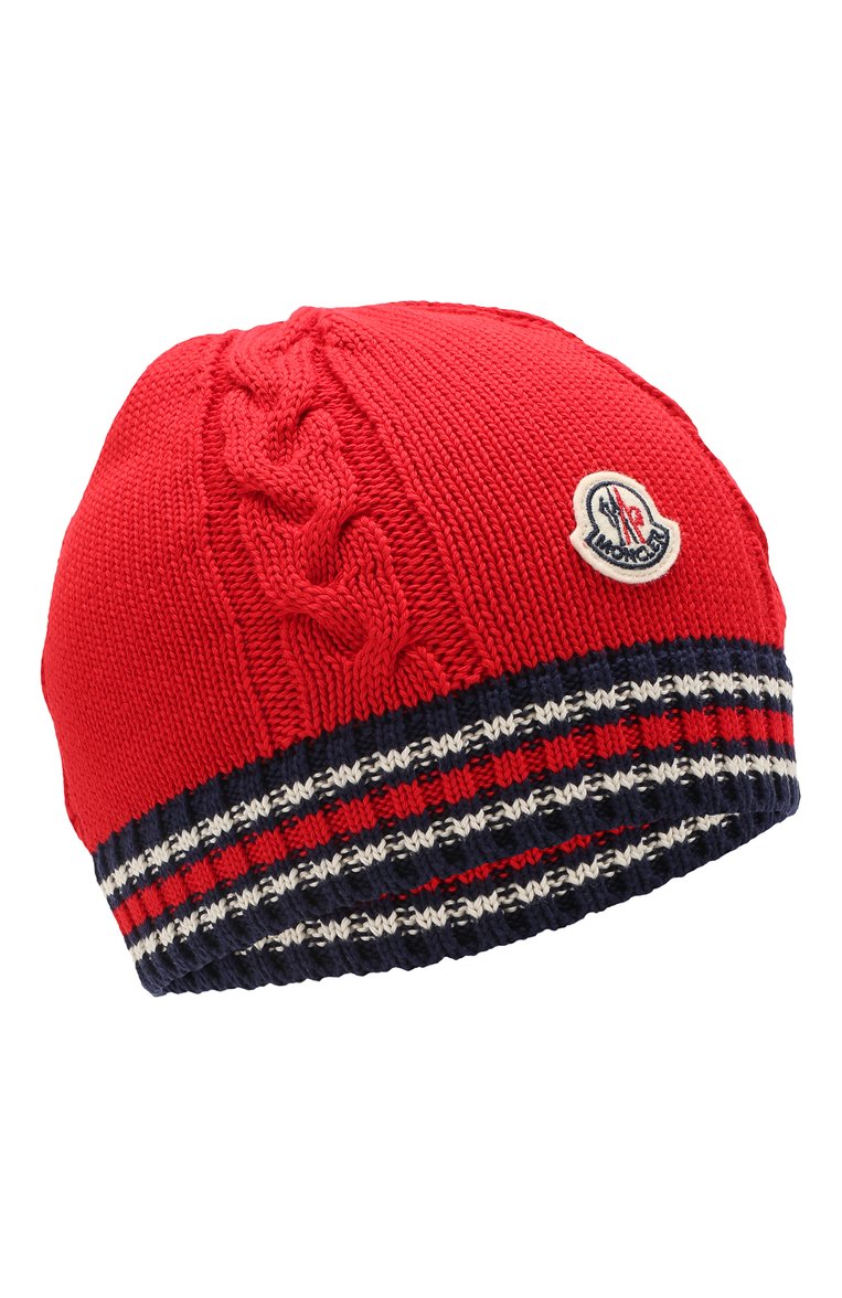 Детского хлопковая шапка MONCLER красного цвета, арт. F1-954-9Z700-20-V9072 | Фото 1 (Материал: Текстиль, Хлопок; Материал сплава: Проставлено; Нос: Не проставлено; Статус проверки: Проверена категория)