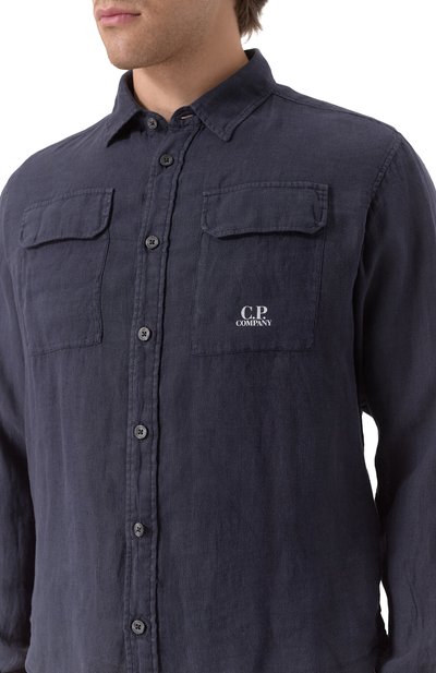 Льняная рубашка C.P. COMPANY темно-синего цвета по цене 31000 руб., арт. 18CMSH250A005415G, фото 5 Льняная рубашка C.P. COMPANY, арт. 18CMSH250A005415G, фото 5