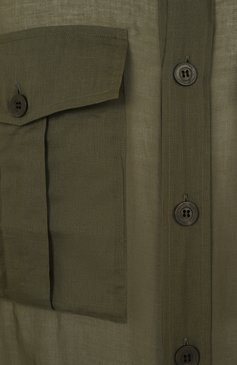 Мужская хлопковая рубашка DRIES VAN NOTEN хаки цвета, �арт. 251-020721-1160 | Фото 6 (Длина (для топов): Удлиненные; Материал внешний: Хлопок; Рукава: Длинные; Случай: Повседневный; Воротник: Кент; Манжеты: На пуговицах; Стили: Милитари, Гранж; Принт: Однотонные; Автоматизация состава: Проставлено; Автоматизация ТО: Проставлено)