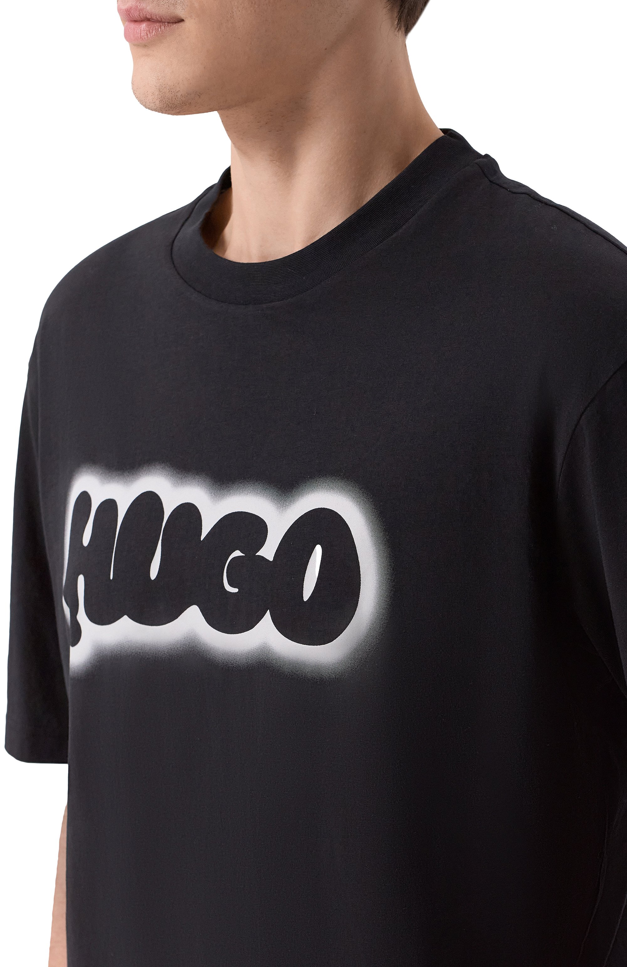 Хлопковая футболка HUGO BLUE черного цвета по цене 5495 руб., арт. 50549155, фото 5 Хлопковая футболка HUGO BLUE, арт. 50549155, фото 5