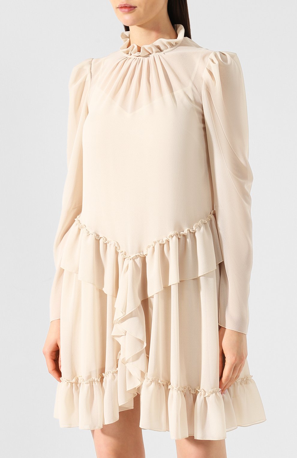 Платье с оборками SEE BY CHLOÉ бежевого цвета по цене 49400 руб., арт. CHS19SR018025, фото 3 Платье с оборками SEE BY CHLOÉ, арт. CHS19SR018025, фото 3