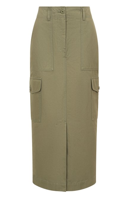 Женская хлопковая юбка WEEKEND MAX MARA хаки цвета, арт. CALAIS | Фото 1 (Материал внешний: Хлопок; Материал сплава: Проставлено; Драгоценные камни: Проставлено; Длина Ж (юбки, платья, шорты): Миди)