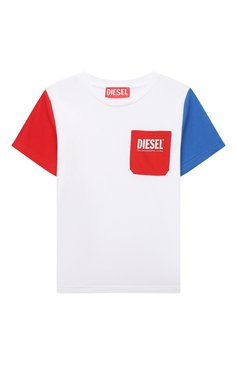 Детская хлопковая футболка DIESEL белого �цвета, арт. J01296/0DAYD | Фото 1 (Рукава: Короткие; Материал сплава: Проставлено; Материал внешний: Хлопок; Мальчики Кросс-КТ: Футболка-одежда; Драгоценные камни: Проставлено)