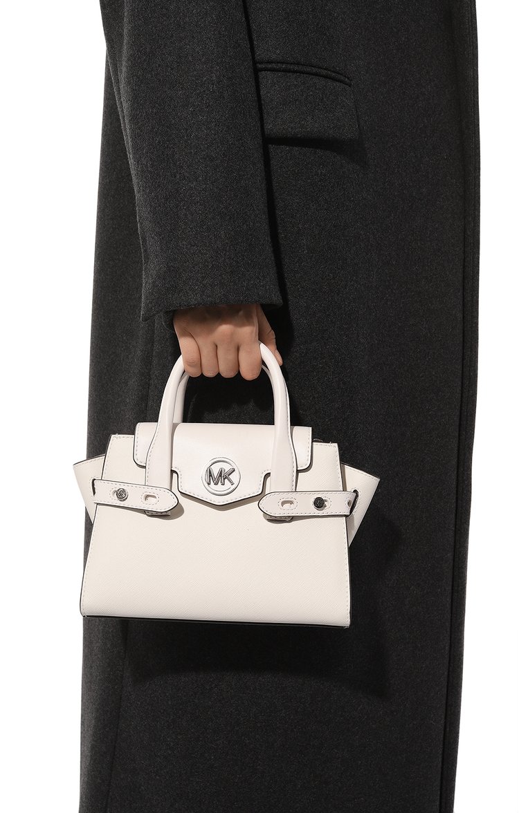 Женская сумка carmen MICHAEL MICHAEL KORS белого цвета, арт. 35S2SNMS5L | Фото 2 (Размер: small; Ремень/цепочка: На ремешке; Сумки-технические: Сумки top-handle; Материал: Экокожа)