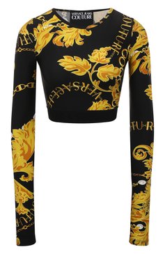 Женский топ VERSACE JEANS COUTURE черного цвета, арт. 75HAH218/JS203 | Фото 1 (Рукава: Длинные; Материал внешний: Синтетический материал; Материал сплава: Проставлено; Стили: Спорт-шик; Драгоценные камни: Проставлено; Длина (для топов): Укороченные)