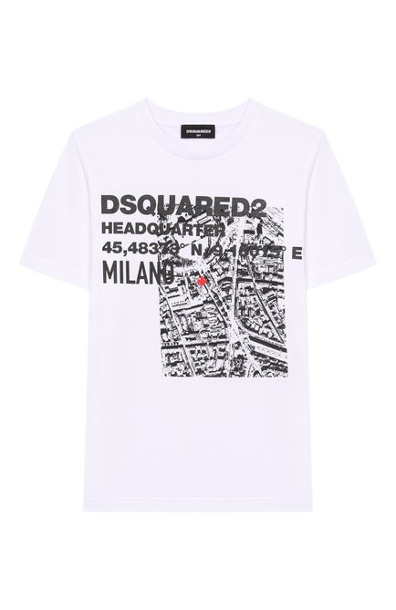 Детская хлопковая футболка DSQUARED2 белого цвета, арт. DQ2801/D004G | Фото 1 (Рукава: Короткие; Драгоценные камни: Проставлено; Материал внешний: Хлопок; Материал сплава: Проставлено)