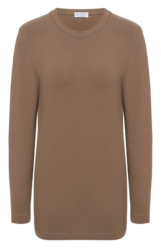 Хлопковый лонгслив Brunello Cucinelli MPT18B0107 Коричневый MPT18B0107