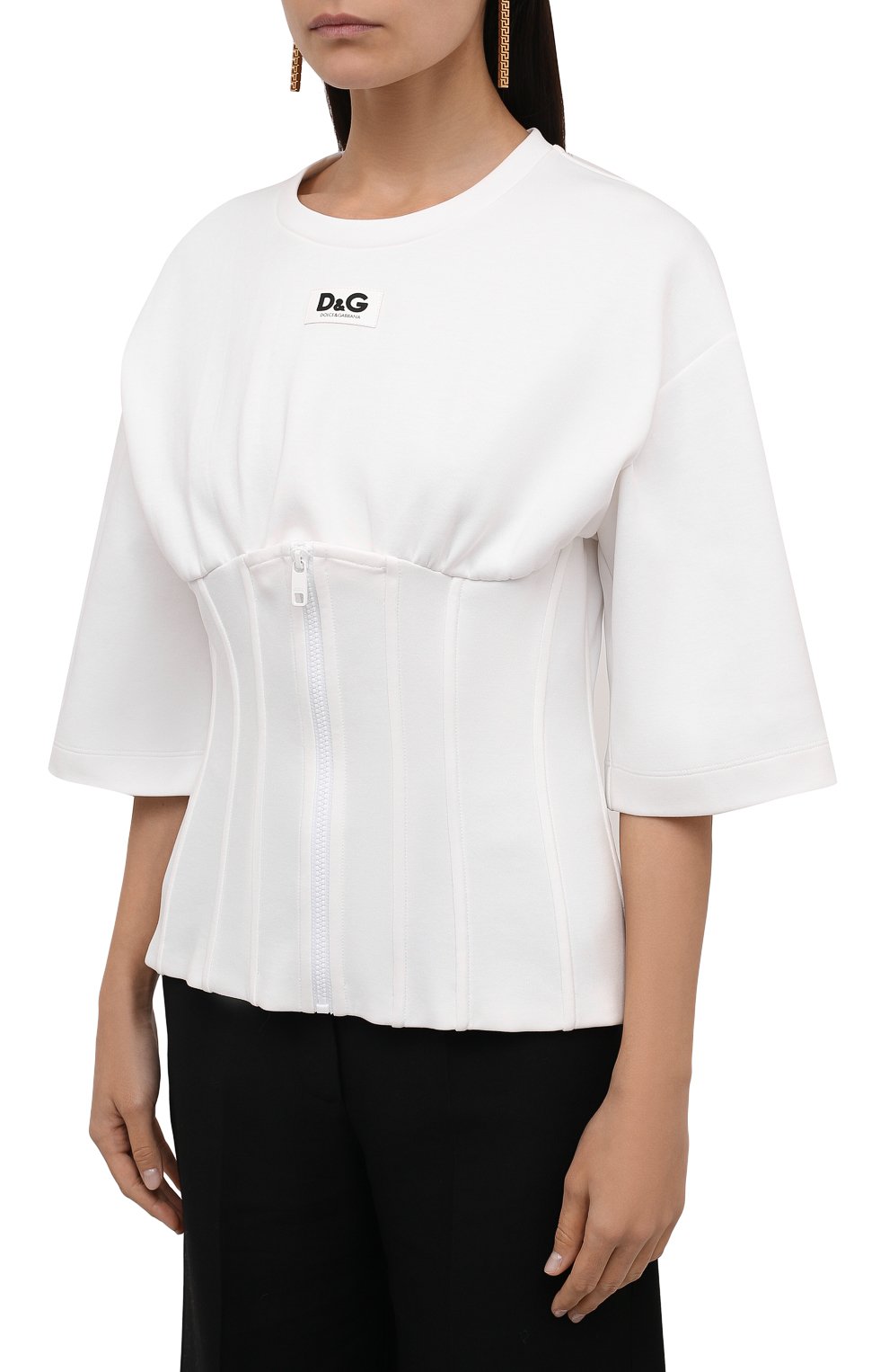 Хлопковый пуловер DOLCE & GABBANA белого цвета по цене 96450 руб., арт. F8N59T/HU7H9, фото 3 Хлопковый пуловер DOLCE & GABBANA, арт. F8N59T/HU7H9, фото 3