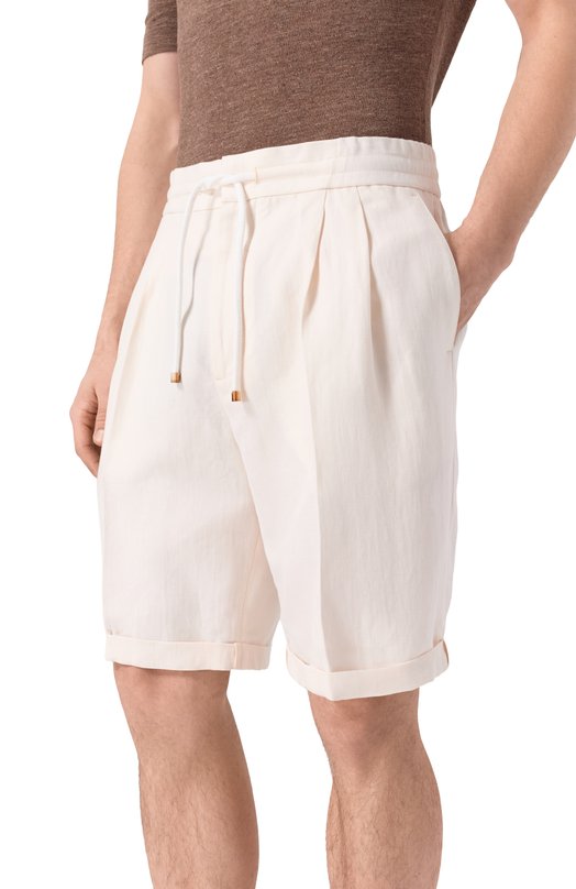 Шорты изо льна и хлопка Brunello Cucinelli MH255U0020 Кремовый  MH255U0020 Фото 3