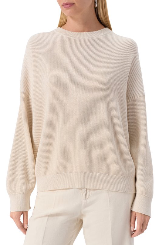 Свитер из хлопка и вискозы Brunello Cucinelli MAZ260200P Кремовый  MAZ260200P Фото 3