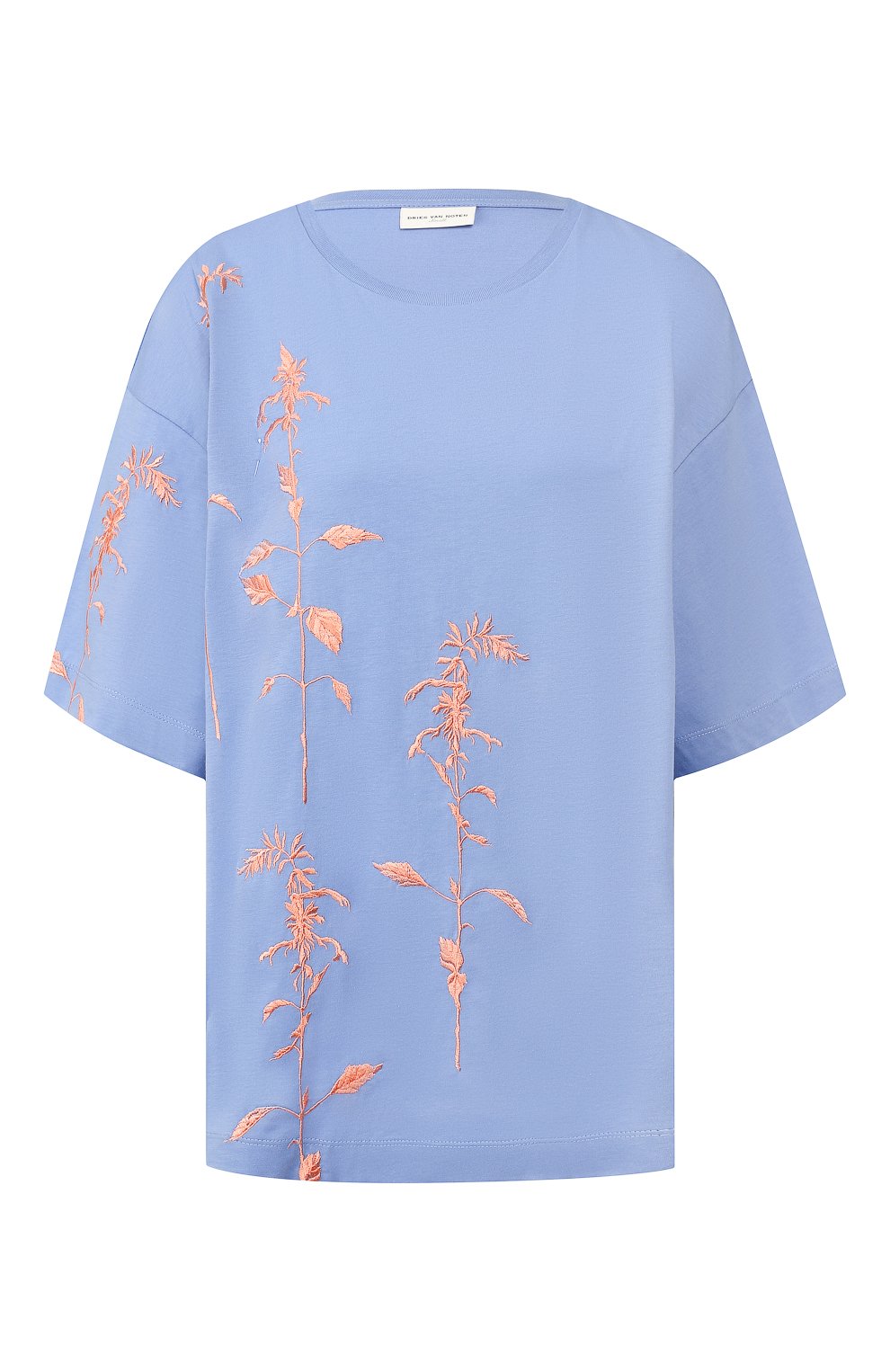 Хлопковая футболка DRIES VAN NOTEN синего цвета по цене 22900 руб., арт. 192-11179-8611, фото 1 Хлопковая футболка DRIES VAN NOTEN, арт. 192-11179-8611, фото 1