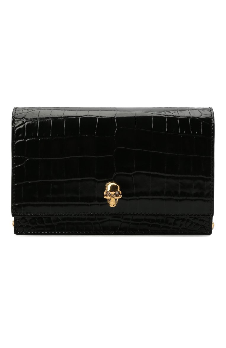 Женская сумка skull mini  ALEXANDER MCQUEEN черного цвета, арт. 613088/1HB0G | Фото 1 (Сумки-технич�еские: Сумки через плечо; Материал: Натуральная кожа; Материал сплава: Проставлено; Размер: mini; Ремень/цепочка: На ремешке; Драгоценные камни: Проставлено)