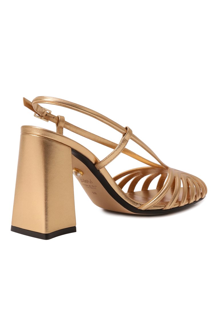 Женские кожаные босоножки marta 90 ALEVI MILANO золотого цвета, арт. L25SC011.Q.0795G03 | Фото 5 (Материал внешний: Натуральная кожа; Каблук высота: Высокий; Подошва: Плоская; Драгоценные камни: Проставлено; Материал внутренний: Натуральная кожа; Материал сплава: Проставлено; Каблук тип: Устойчивый)