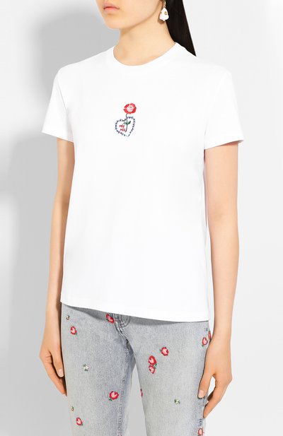 Хлопковая футболка MIU MIU белого цвета по цене 33500 руб., арт. MJN180-1V6F-F0009, фото 3 Хлопковая футболка MIU MIU, арт. MJN180-1V6F-F0009, фото 3