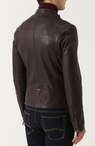 Кожаная куртка с косой молнией и воротником-стойкой GIORGIO ARMANI, арт. ZSR06P/ZSP08, фото 4