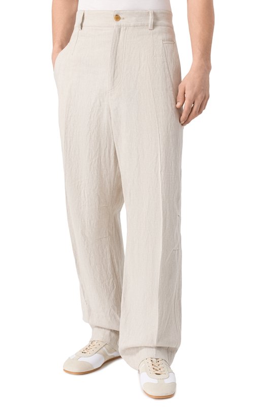 Брюки из хлопка и льна Dries Van Noten 020917/3131 Кремовый  020917/3131 Фото 3