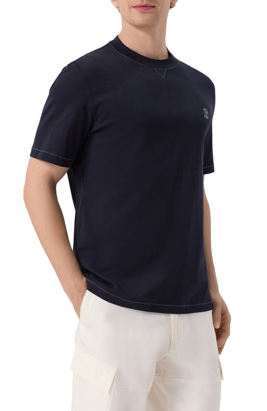 Хлопковая футболка Brunello Cucinelli M0B131328G Синий  M0B131328G Фото 3