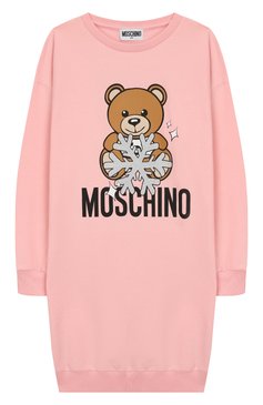 Детское хлопковое платье MOSCHINO розового цвета, арт. HFV064/LDA14/10A-14A | Фото 1 (Тематический товар: Teddy Bear; Рукава: Длинные; Случай: Повседневный; Принт: С принтом; Материал сплава: Проставлено, Проверено; Материал внешний: Хлопок; Статус проверки: Проверено, Проверена ка�тегория; Девочки Кросс-КТ: Платье-одежда; Драгоценные камни: Проставлено; Ростовка одежда: 10 - 11 лет | 140 - 146см)