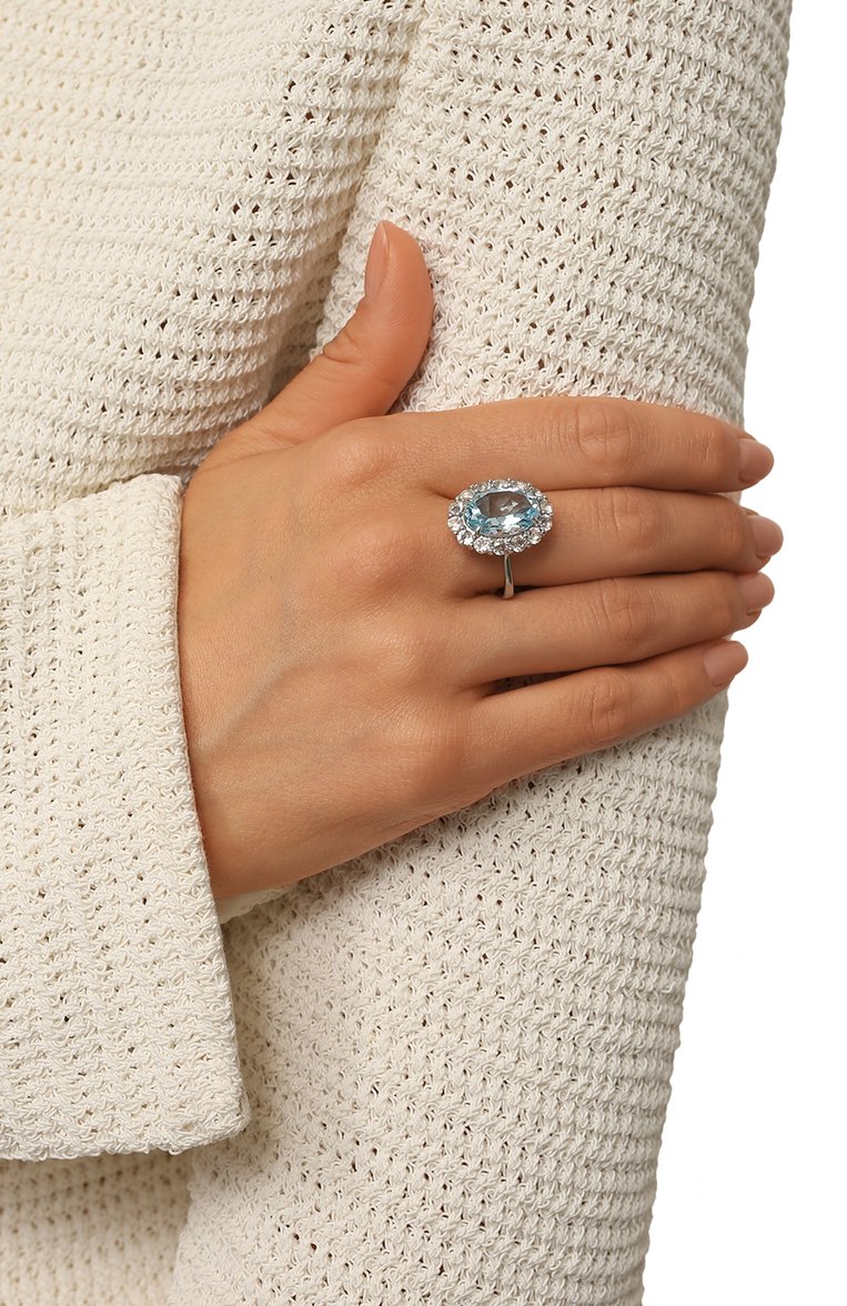 Женское кольцо SECRETS JEWELRY голубого цвета, арт. КГТОС0101 | Фото 2 (Нос: Не проставлено; Региональные ограничения белый список (Axapta Mercury): Не проставлено; Материал: Серебро)