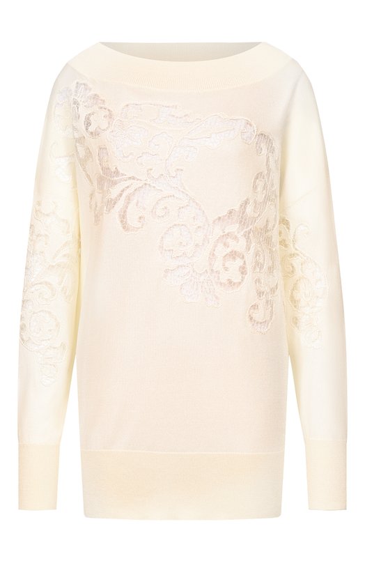 Пуловер из хлопка и вискозы Elie Saab T0275NR26/CK014 Кремовый T0275NR26/CK014