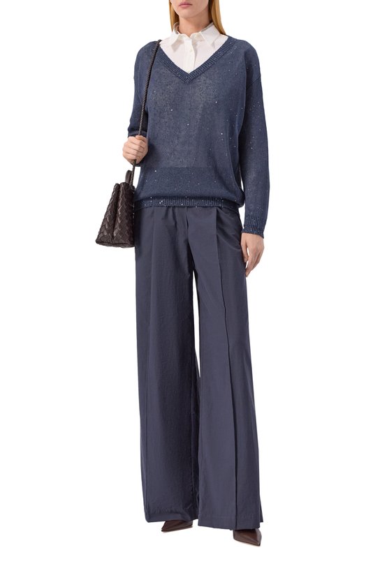 Хлопковые брюки Brunello Cucinelli ML140P8721 Синий  ML140P8721 Фото 2