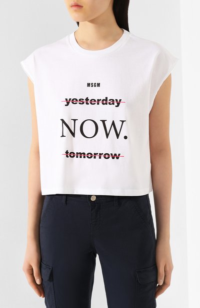 Хлопковый топ MSGM белого цвета по цене 7980 руб., арт. 2845MDM08 207228, фото 3 Хлопковый топ MSGM, арт. 2845MDM08 207228, фото 3