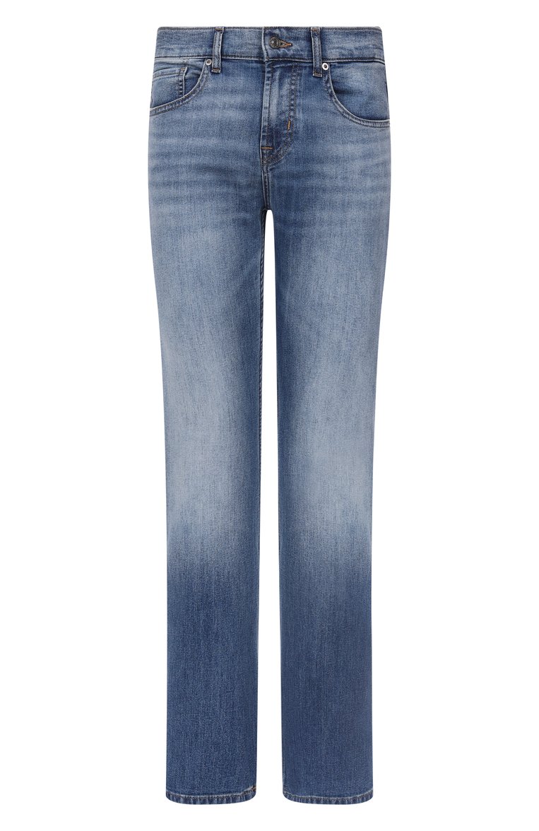 Мужские джинсы brett 7 FOR ALL MANKIND синего цвета, арт. 7T12283L | Фото 1 (Длина (брюки, джинсы): Стандартные; Материал внешний: Хлопок, Деним; Детали: Делаве; Силуэт М (брюки): Прямые; Стили: Повседневный; Кросс-КТ: Деним; Автоматизация состава: Проставлено; Автоматизация ТО: Проставлено)