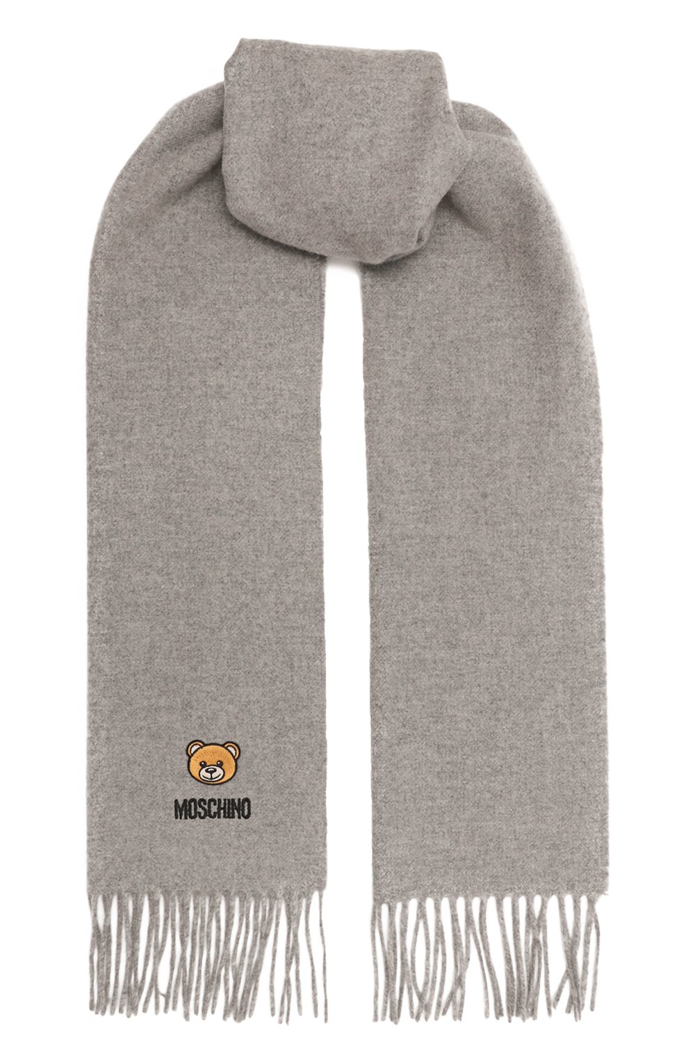 Шерстяной шарф MOSCHINO серого цвета по цене 11100 руб., арт. 50124/M5783, фото 1 Шерстяной шарф MOSCHINO, арт. 50124/M5783, фото 1