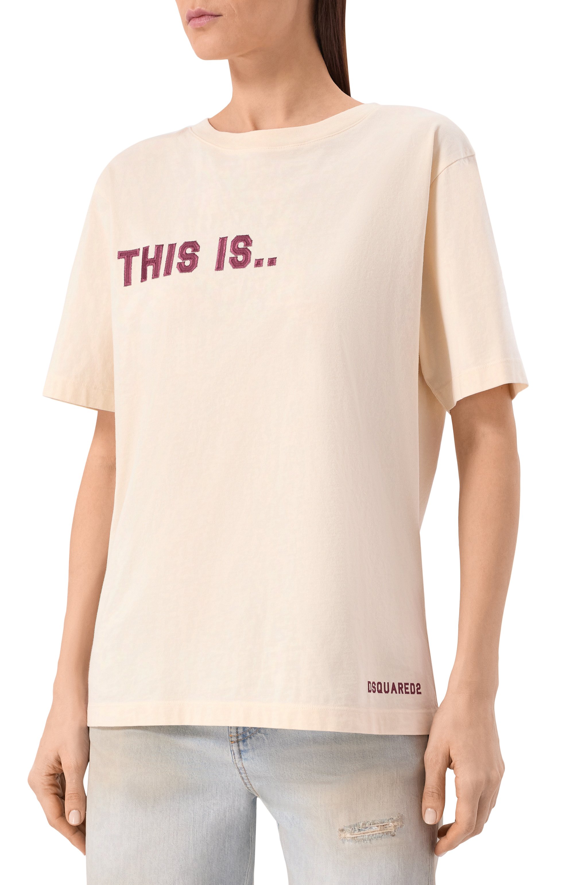 Хлопковая футболка DSQUARED2 кремового цвета по цене 35100 руб., арт. S75GD0521/D20108, фото 3 Хлопковая футболка DSQUARED2, арт. S75GD0521/D20108, фото 3