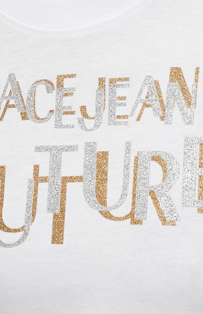 Хлопковая футболка VERSACE JEANS COUTURE белого цвета по цене 13950 руб., арт. 71HAHT02-71DP608 S 2 L0G0 GLITTER/CJ00T, фото 5 Хлопковая футболка VERSACE JEANS COUTURE, арт. 71HAHT02-71DP608 S 2 L0G0 GLITTER/CJ00T, фото 5