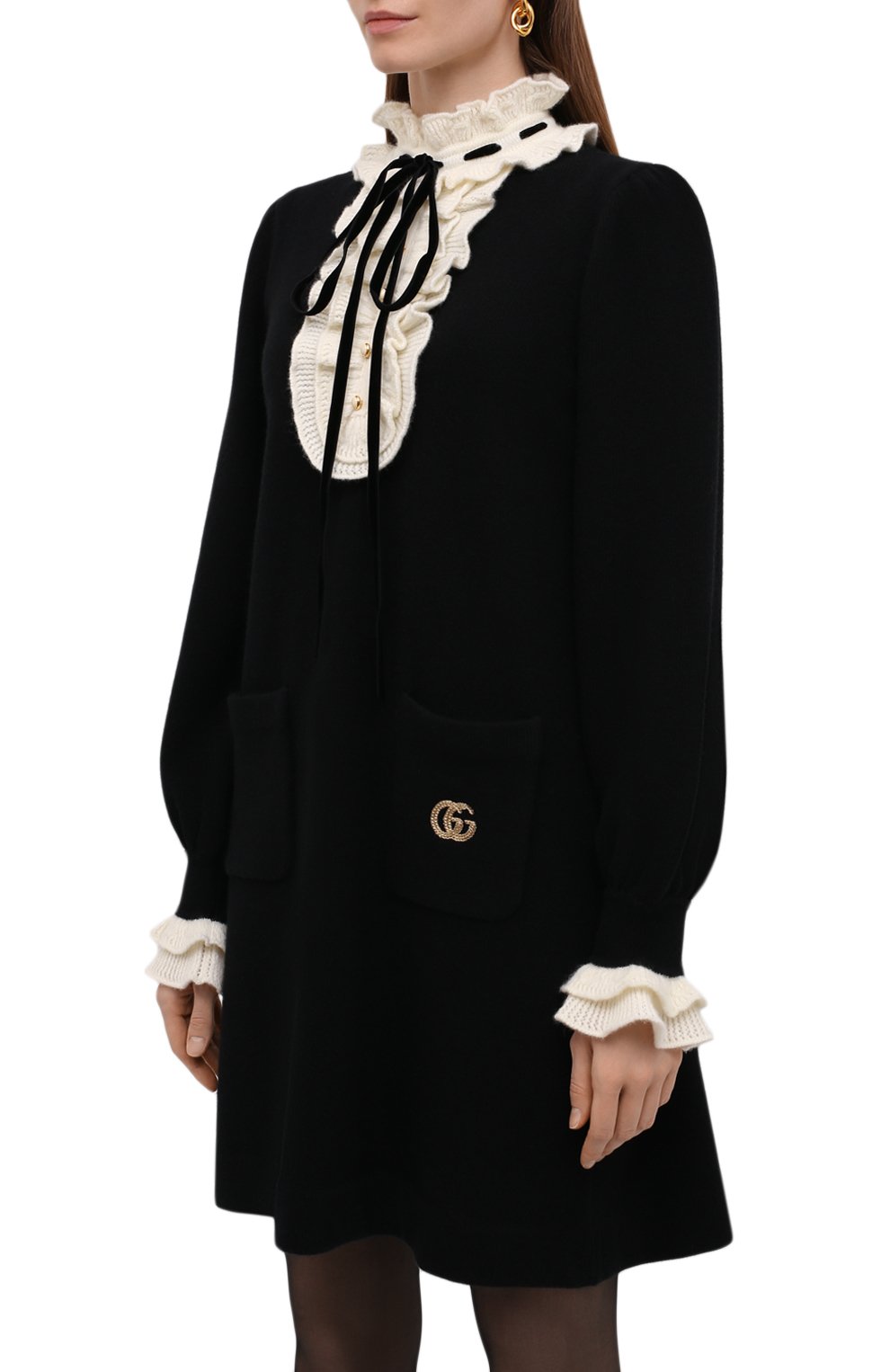 Платье из шерсти и кашемира GUCCI черного цвета по цене 259200 руб., арт. 666013/XKBZ5, фото 3 Платье из шерсти и кашемира GUCCI, арт. 666013/XKBZ5, фото 3