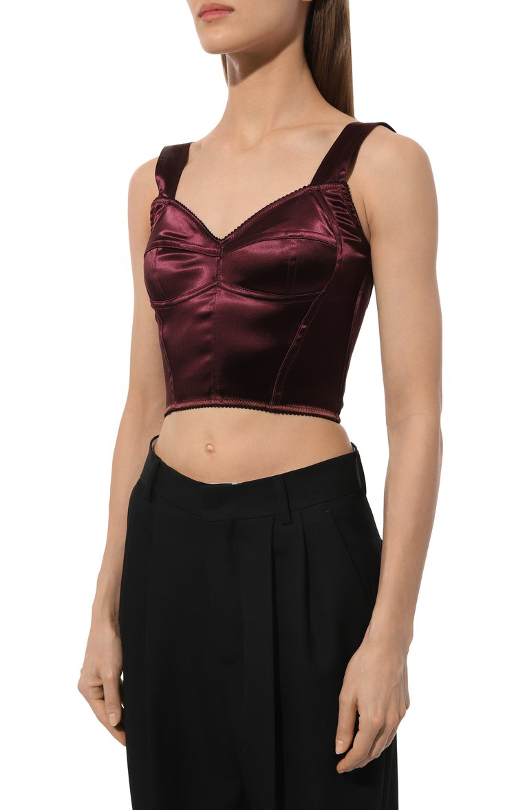 Женский атласный топ DOLCE & GABBANA бордового цвета, арт. F7W98T/GDCDC | Фото 3 (Материал внешний: Синтетический материал; Стили: Гламурный; Нос: Не проставлено; Рукава: На бретелях)