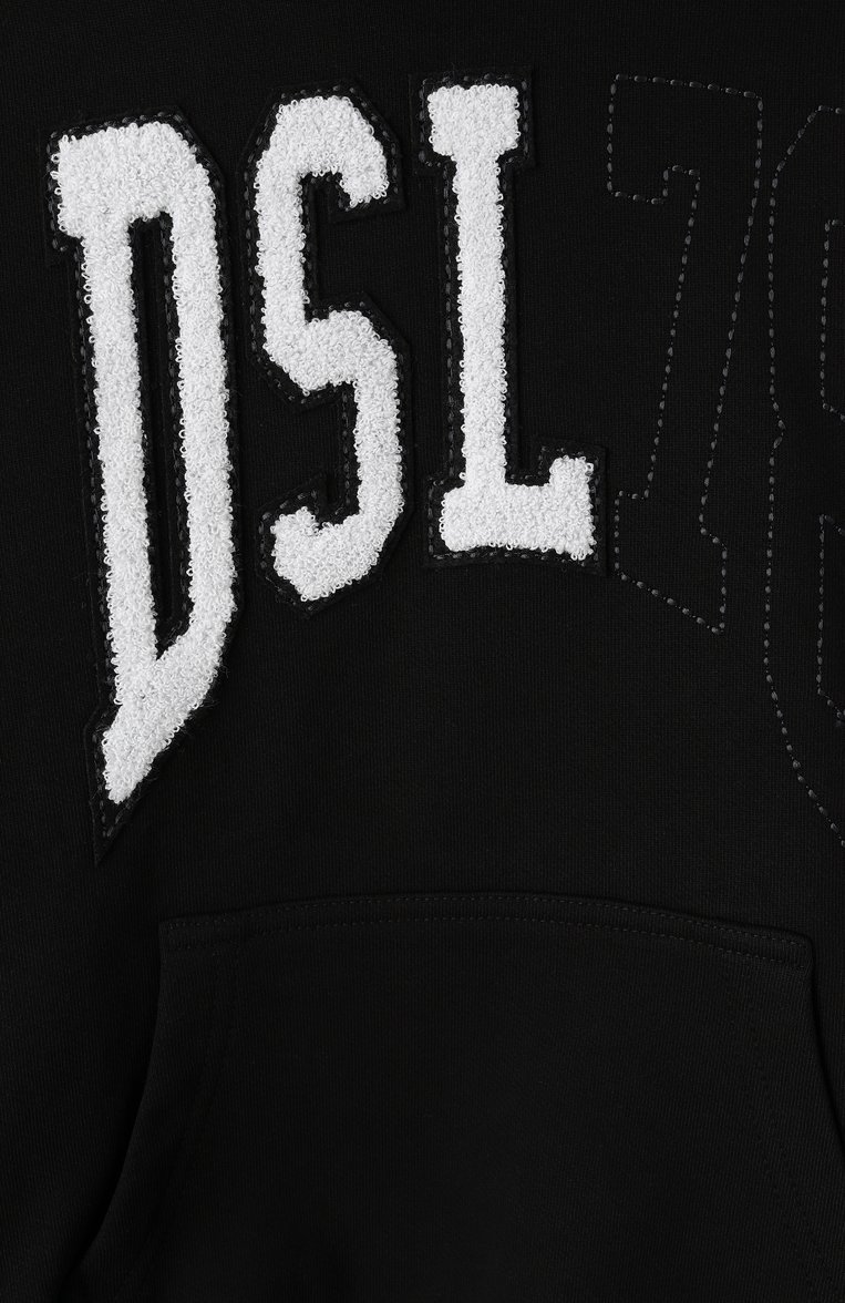 Детский хлопковое худи DIESEL черного цвета, арт. J02226/KYAZM | Фото 3 (Драгоценные камни: Проставлено; Рукава: Длинные; Материал сплава: Проставлено; Мальчики Кросс-КТ: Толстовка-спорт, Худи-одежда; Материал внешний: Хлопок; Ростовка одежда: 6 лет | 116 см, 8 лет | 128 см, 10 - 11 лет | 140 - 146см, 13 - 15 лет | 158 см, 16 лет | 164 см, 4 года | 104 см)