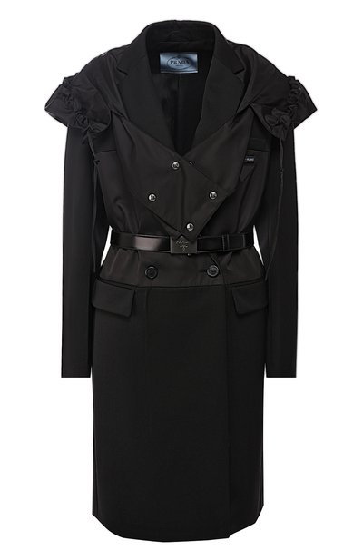 Двубортное пальто с поясом и капюшоном PRADA, арт. P682HK-1RVZ-F0806, фото 1