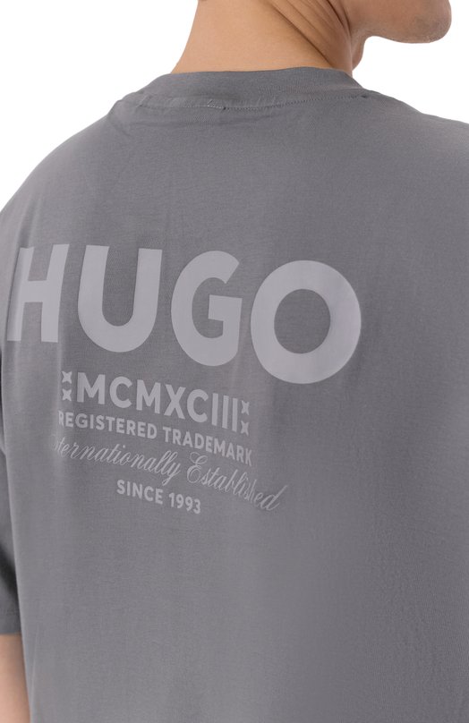 Хлопковая футболка HUGO Blue 50509776 Серый  50509776 Фото 5