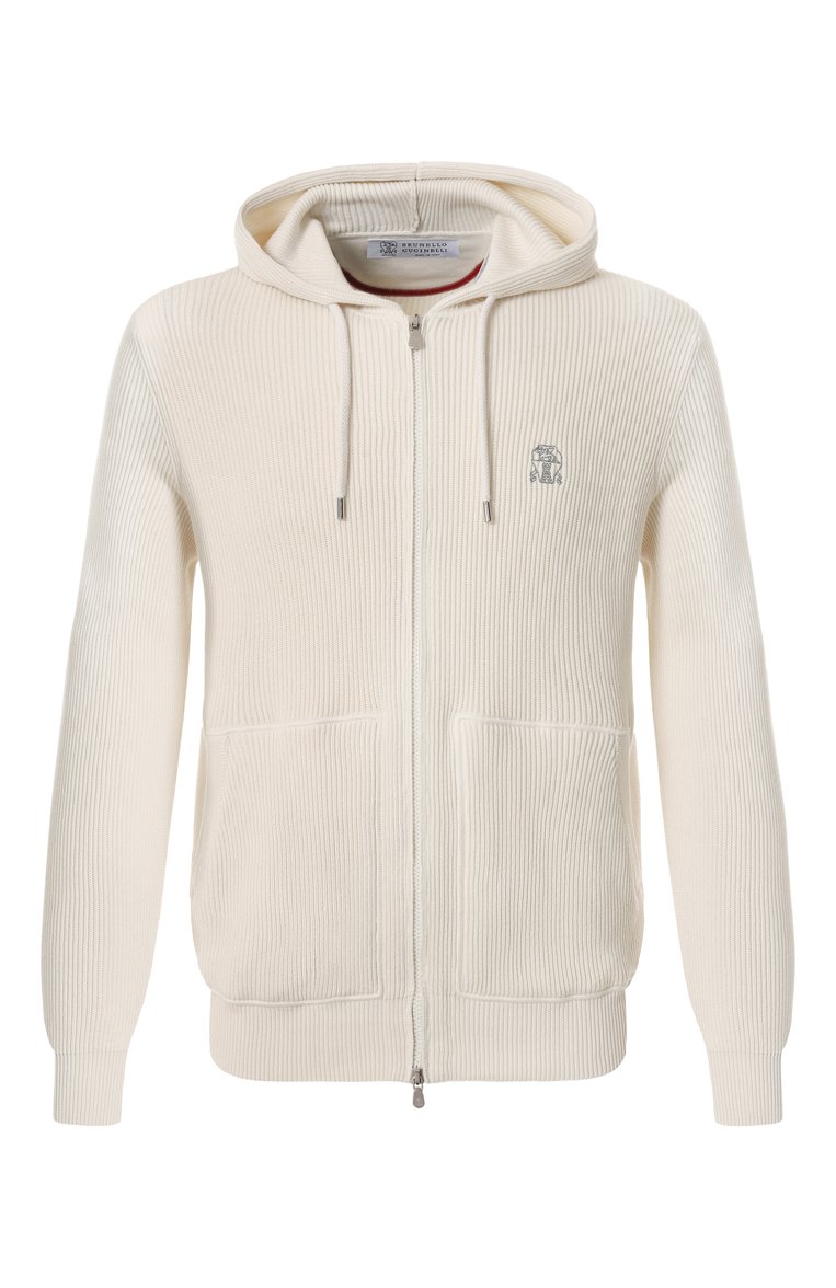 Мужской хлопковый кардиган BRUNELLO CUCINELLI кремового цвета, арт. M29200416G | Фото 1 (Рукава: Длинные; Длина (для топов): Стандартные; Материал внешний: Хлопок; Мужское Кросс-КТ: Кардиган-одежда; Стили: Кэжуэл; Застежка: Молния)
