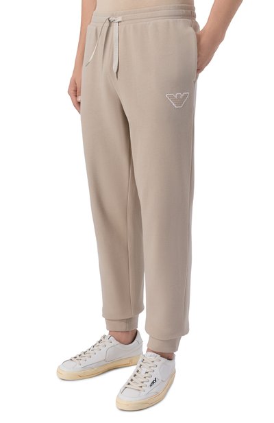 Хлопковые джоггеры EMPORIO ARMANI бежевого цвета по цене 14200 руб., арт. EM000500/AF19053, фото 3 Хлопковые джоггеры EMPORIO ARMANI, арт. EM000500/AF19053, фото 3