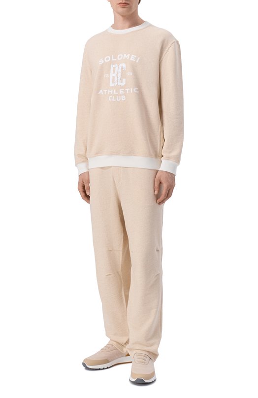 Свитшот из хлопка и льна Brunello Cucinelli MR8313380G Бежевый  MR8313380G Фото 2