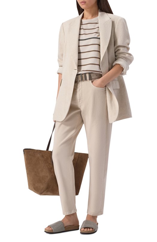 Хлопковая футболка Brunello Cucinelli ML908HD420 Бежевый  ML908HD420 Фото 2