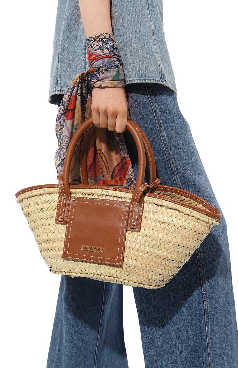 Женская сумка le panier soleil JACQUEMUS бежевого цвета, арт. 23E/223BA044-3072 | Фото 2 (Драгоценные камни: Проставлено; Материал сплава: Проставлено; Размер: medium; Материал: Рафия)