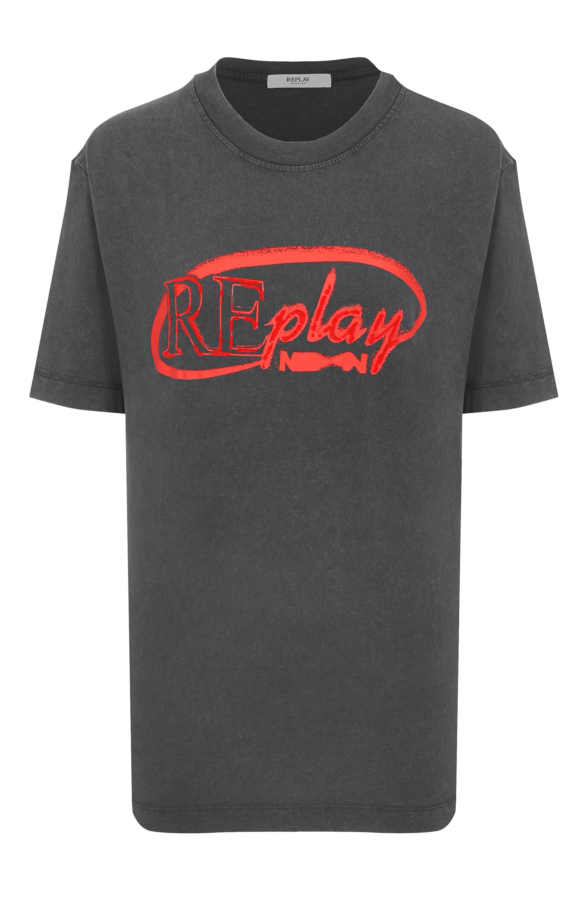 Хлопковая футболка REPLAY серого цвета по цене 8625 руб., арт. W3379C.000.22658LM, фото 1 Хлопковая футболка REPLAY, арт. W3379C.000.22658LM, фото 1