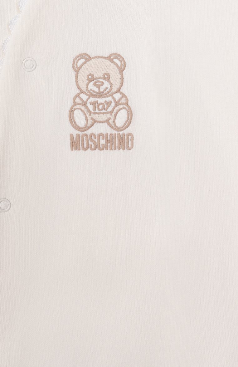 Детский хлопковый комбинезон MOSCHINO кремового цвета, арт. MUY07L/LCA19 | Фото 3 (Материал внешний: Хлопок; Нос: Не проставлено; Тематический товар: Teddy Bear; Автоматизация состава: Проставлено; Ростовка одежда: 0 - 3 мес | 50 - 60 см, 3 мес | 62 см, 9 мес | 74 см, 12 мес | 80 см)