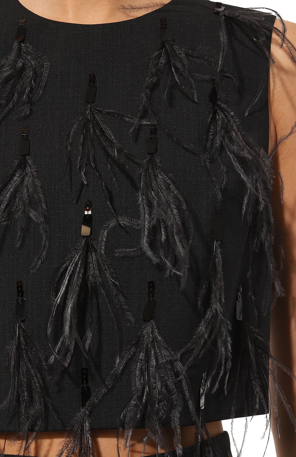 Шерстяной топ с отделкой перьями BRUNELLO CUCINELLI, арт. M0W07HR110, фото 5