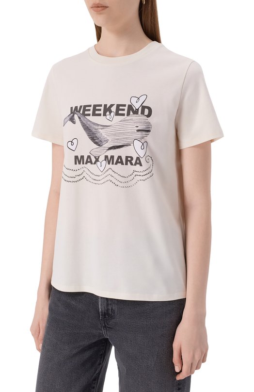 Хлопковая футболка Weekend Max Mara GUGLIA Кремовый  GUGLIA Фото 3