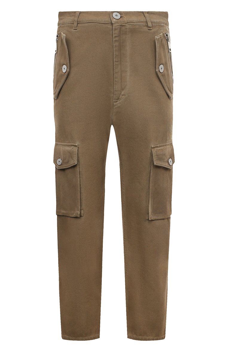 Мужские хлопковые брюки-карго BALMAIN бежевого цвета, арт. AH0PQ006CD96 | Фото 1 (Материал внешний: Хлопок; Длина (брюки, джинсы): Укороченные; Случай: Повседневный; Силуэт М (брюки): Карго; Стили: Милитари, Кэжуэл)