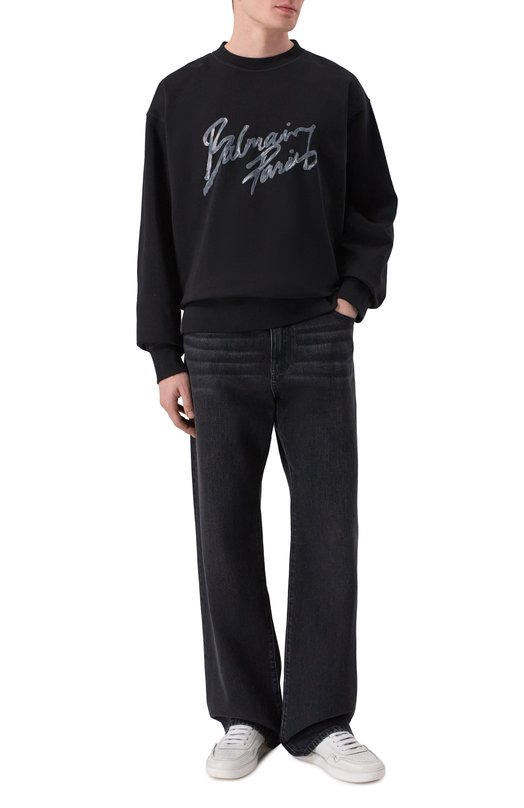 Хлопковый свитшот Balmain GH1JQ130/BD41 Чёрный  GH1JQ130/BD41 Фото 2