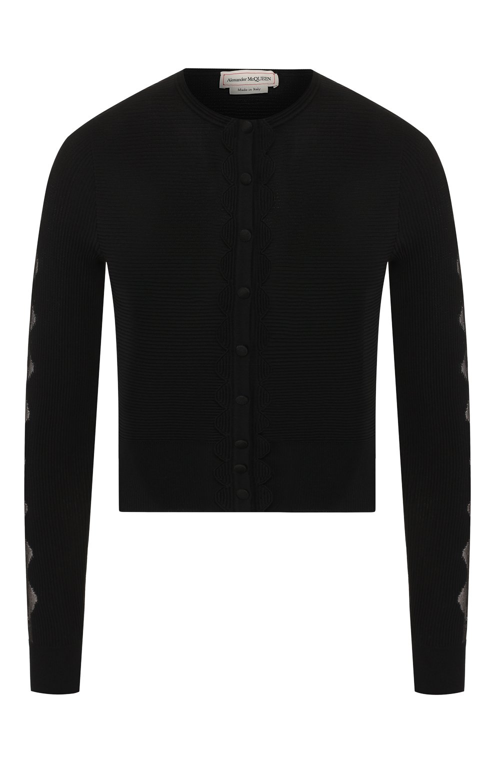 Кардиган из смеси вискозы и шелка ALEXANDER MCQUEEN черного цвета по цене 167000 руб., арт. 585219/Q1AD8, фото 1 Кардиган из смеси вискозы и шелка ALEXANDER MCQUEEN, арт. 585219/Q1AD8, фото 1