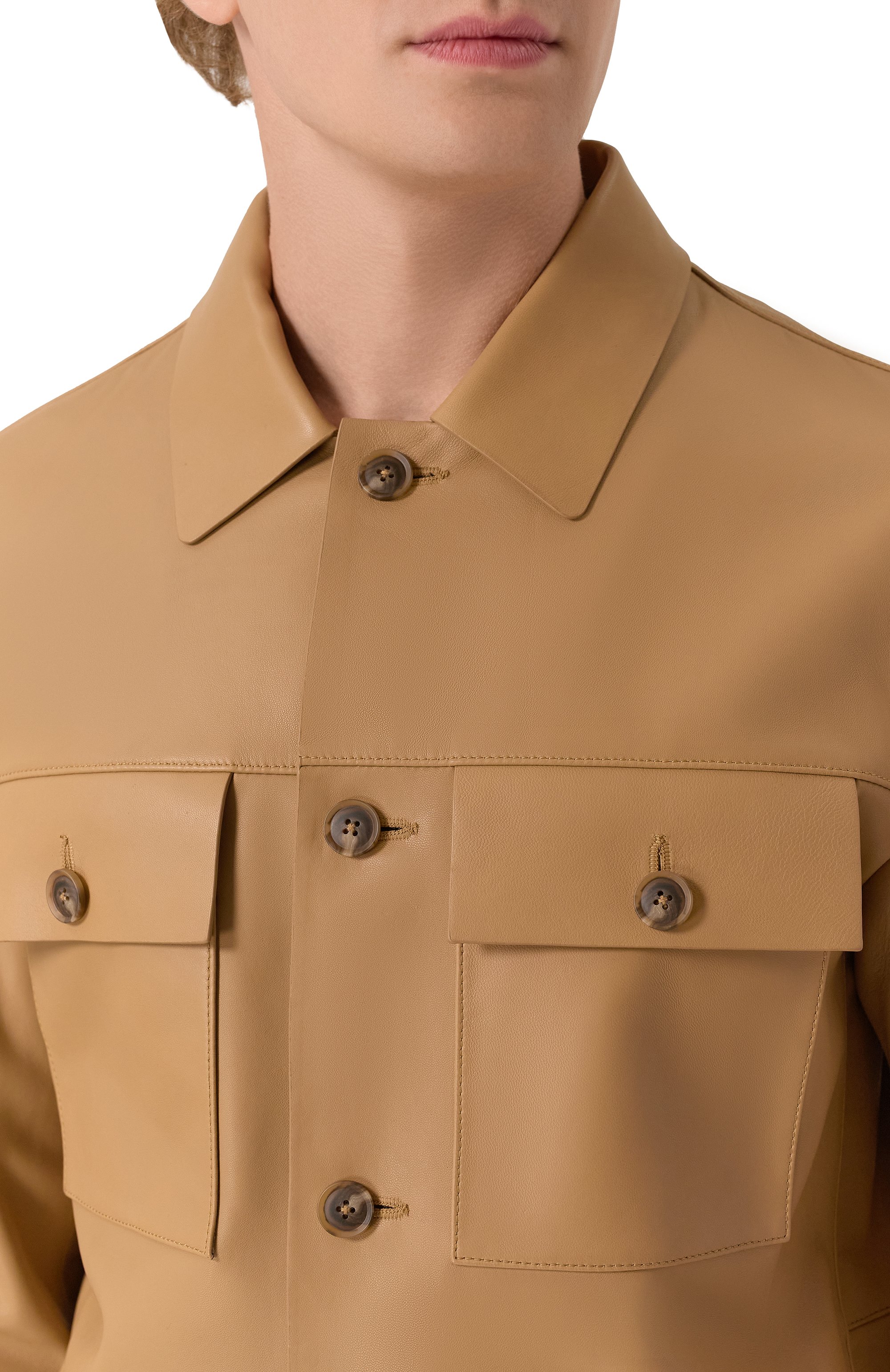 Кожаная куртка-рубашка BOSS коричневого цвета по цене 99950 руб., арт. 50543222, фото 5 Кожаная куртка-рубашка BOSS, арт. 50543222, фото 5