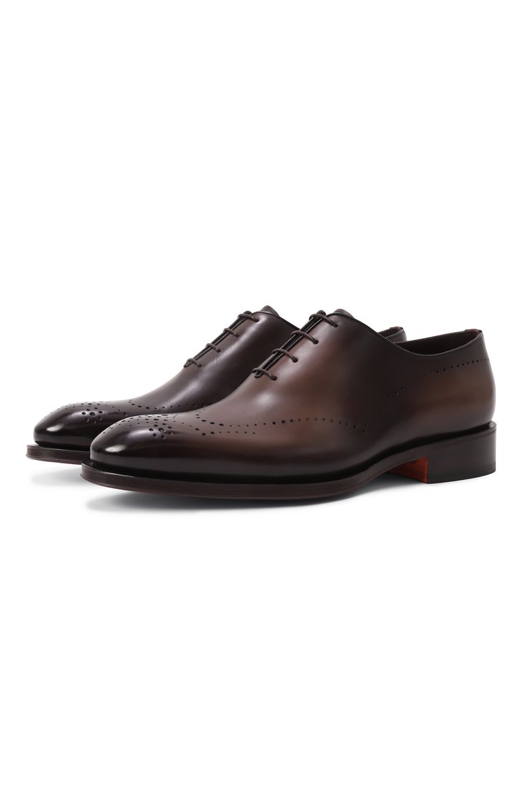 Мужские кожаные оксфорды SANTONI темно-коричневого цвета, арт. MCCG18542MC8HFUL | Фото 1 (Материал внешний: Натуральная кожа; Нос: Не проставлено; Материал внутренний: Натуральная кожа; Материал сплава: Проставлено; Мужское Кросс-КТ: Броги-обувь; Стили: Классический)